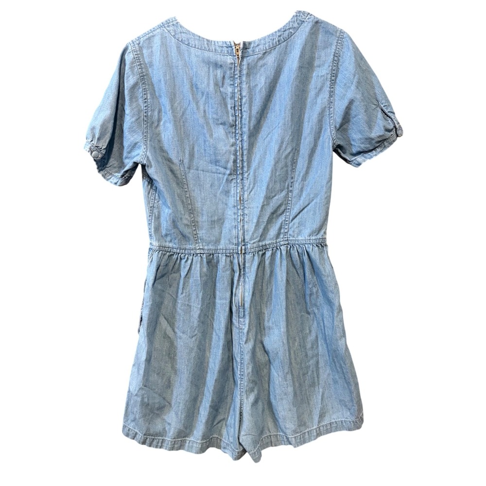 Madewell Denim Jean Button Wrap Romper Short Sleeve V Neck Blue Size 4 EUC - Picture 6 of 9